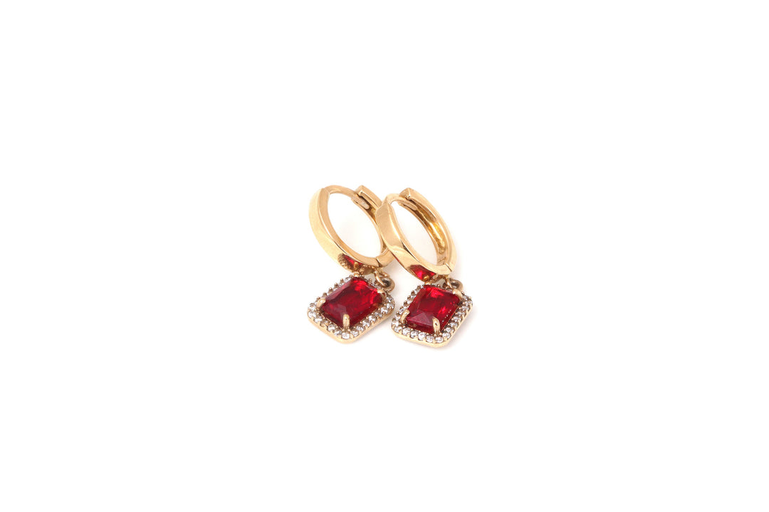 ELEGANT 18K GOLD RUBY STONE HOOP EARRINGS | 18K GOLD EARRINGS | VALENTINE GIFT | ANNIVERSARY GIFT | MINIMALIST JEWELLERY