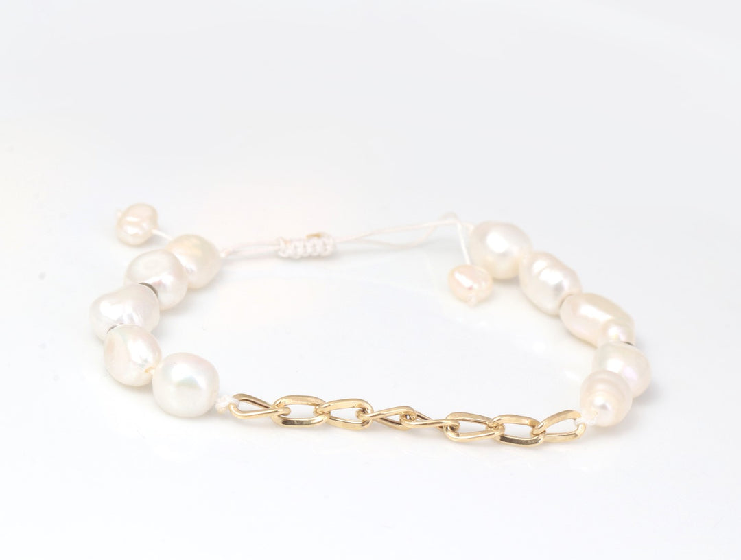 Chain and Pearl Bracelet (Newsha New) | Adjustable Bracelet | Stacking Bracelet | Valentine Gift | Pearl Jewellery | 18k Gold Bracelet