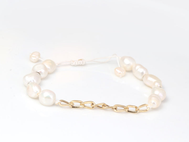 Chain and Pearl Bracelet (Newsha New) | Adjustable Bracelet | Stacking Bracelet | Valentine Gift | Pearl Jewellery | 18k Gold Bracelet