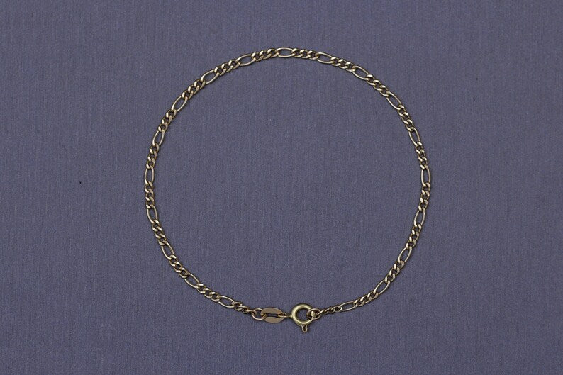 18k Yellow Gold Figaro Bracelet, Chunky Layering Bracelet