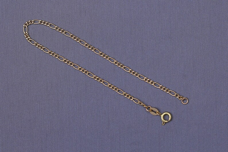18k Yellow Gold Figaro Bracelet, Chunky Layering Bracelet