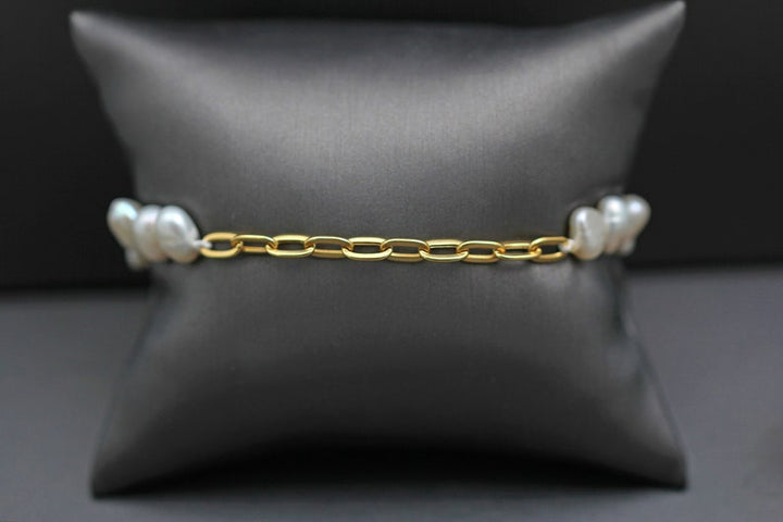 Chain and Pearl Bracelet (Newsha New) | Adjustable Bracelet | Stacking Bracelet | Valentine Gift | Pearl Jewellery | 18k Gold Bracelet